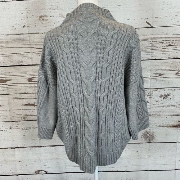 Vince Camuto Cable Stitch 3/4 Sleeve Mock Neck Relaxed Fit Mixed Knit Sweater - Picture 7 of 12